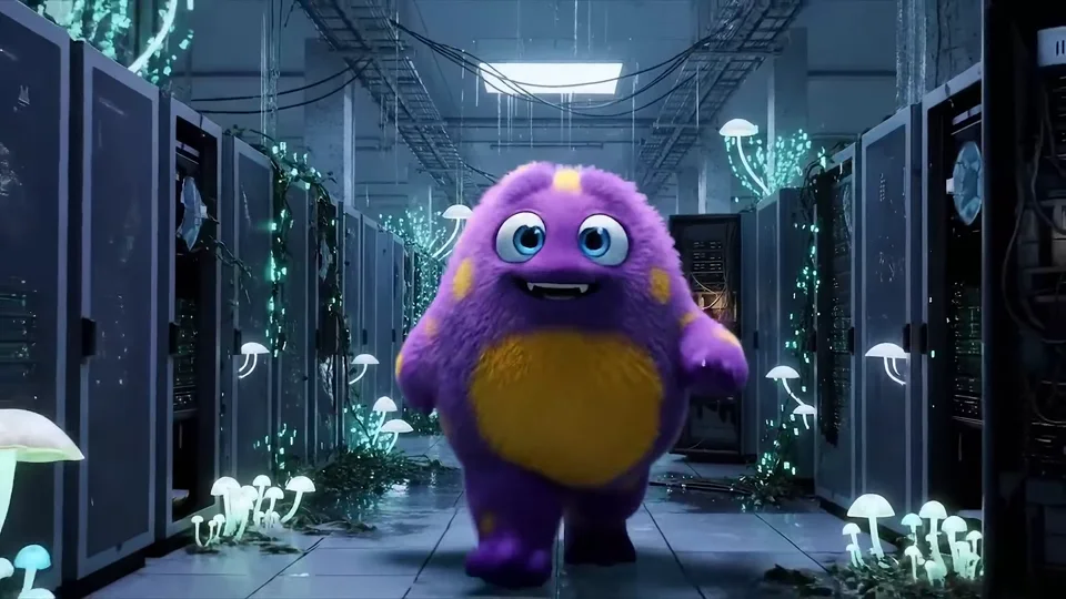 A cute monster walking toward the camera