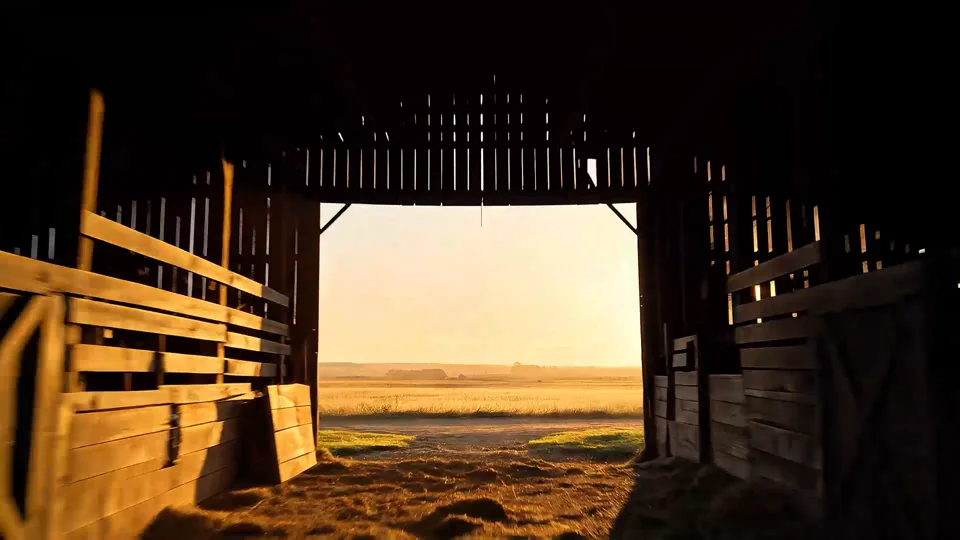 From a barn door to a rider at sunset