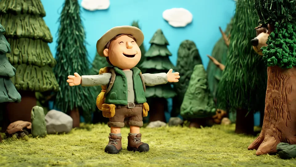 A stop-motion camper meets a bear