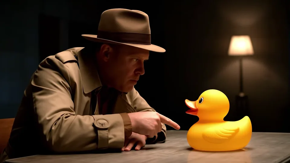 A detective interrogating a rubber duck