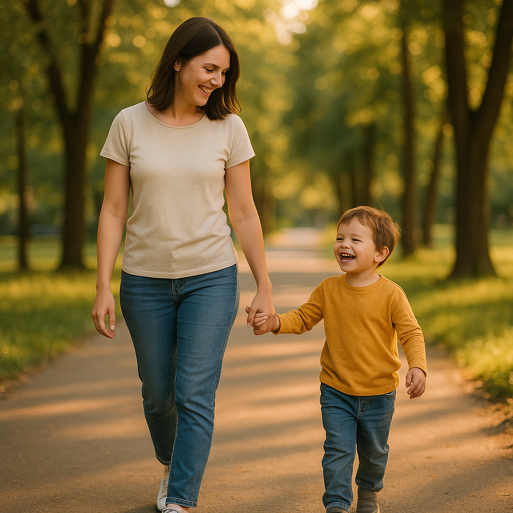 Mother and Son Walking
